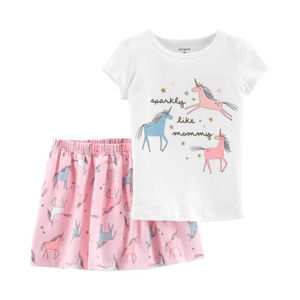 Baby Girl Unicorn Tee & Skirt Set Pink Clothes